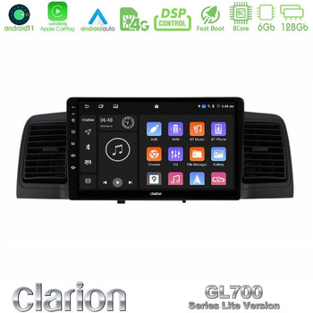 Clarion Gl700 Lite Series 8core Android11 6+128gb Toyota Corolla 2002-2006 Navigation Multimedia Tablet 9" με Carplay & Android Auto u-G76l-Ty0254bl