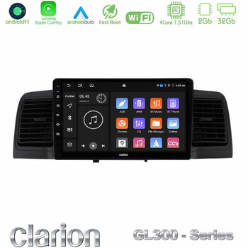 Clarion Gl300 Series 4core Android11 2+32gb Toyota Corolla 2002-2006 Navigation Multimedia Tablet 9" με Carplay & Android Auto u-gl3-Ty0254bl