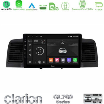 Clarion Gl700 Series 8core Android13 4+64gb Toyota Corolla 2002-2006 Navigation Multimedia Tablet 9" με Carplay & Android Auto u-gl7-Ty0254bl