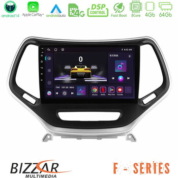 Bizzar f Series 8core Android14 4+64gb  Jeep Cherokee 2014-2019 Navigation Multimedia Tablet 9" (Ασημί Χρώμα) με Carplay & Android Auto u-f-Jp0077s