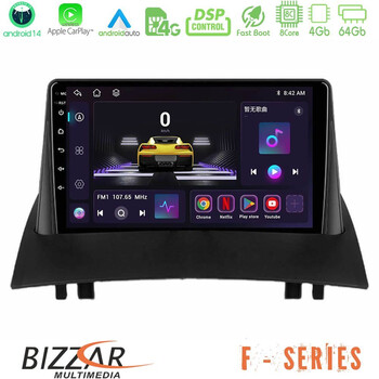 Bizzar f Series 8core Android14 4+64gb  Renault Megane 2 2002-2008 Navigation Multimedia Tablet 9" με Carplay & Android Auto u-f-Rn0717