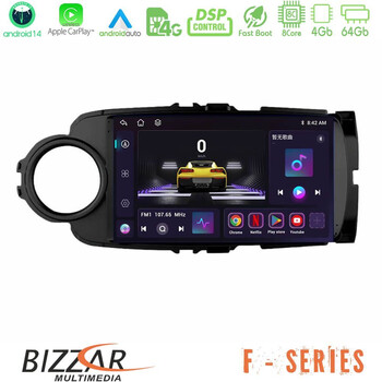 Bizzar f Series 8core Android14 4+64gb  Toyota Yaris Navigation Multimedia Tablet 9" (Μαύρο Χρώμα) με Carplay & Android Auto u-f-Ty0635