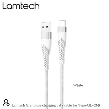 LAMTECH TYPE-C V2,0 HIGH QUALITY UNBREAKABLE CABLE SILVER 2M