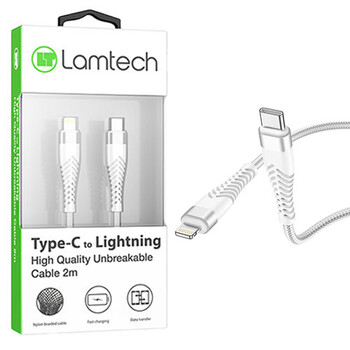 LAMTECH HQ UNBREAKABLE CABLE TYPE-C TO LIGHTNING WHITE 2M