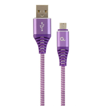 CABLEXPERT PREMIUM COTTON BRAIDED MICRO-USB CHARGING AND DATA CABLE 1M PURPLE/WHITE RETAIL PACK