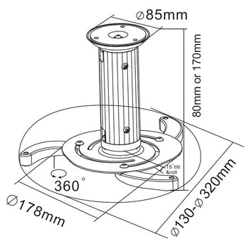 DM-0100 . Βάση Οροφής για Projector 10kg 8-17cm Cabletech