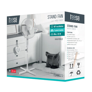 TSA8021 . Ανεμιστήρας TEESA 45W 17''/43cm με χρονοδιακόπτη