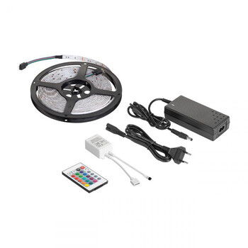 LED0175 . ΤΑΙΝΙΑ LED 5M (καλώδιο LED RGB, τηλεχειρισμός χρώματος, τροφοδοτικό)