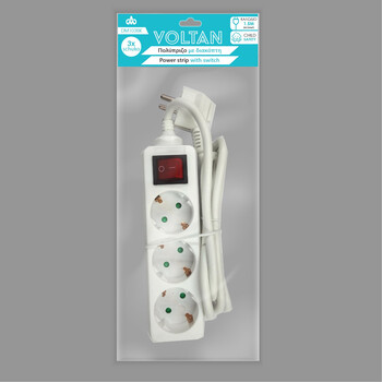 DM103BK . Πολύπριζο με διακόπτη 3 θέσεων 3x1,5mm VOLTAN