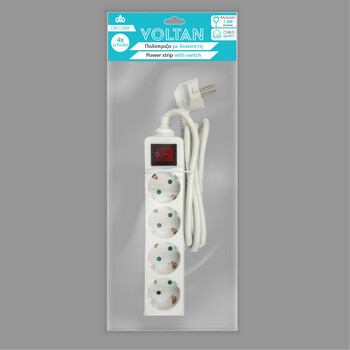 DM104BK . Πολύπριζο με διακόπτη 4 θέσεων 3x1,5mm VOLTAN