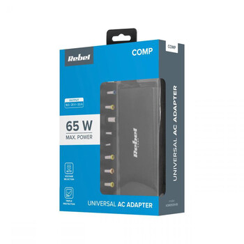 KOM0939-65 . Τροφοδοτικό 18-20V 65W 3.5A με 10 βύσματα αυτόματο REBEL
