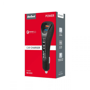 RB-6300 . Φορτιστής αυτοκινήτου 2xUSB 5100mA 15W με λειτουργία Quick Charge 3.0 REBEL