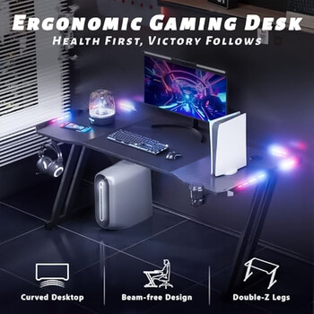 LAMTECH RGB GAMING DESK WITH CUP HOLDER & HEADPHONE HOOK