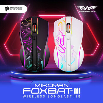 ARMAGGEDDON 2.4G WIRELESS GAMING MOUSE RGB 10000 CPI MIKOYAN FOXBAT-III CYBERPUNK WHITE