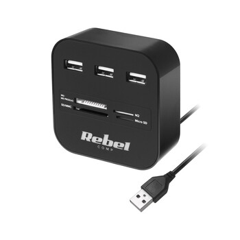 DM-1020 . Hub USB 2.0 3 θυρών με αναγνώστη καρτών μνήμης Rebel