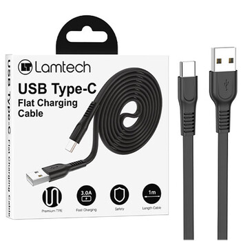LAMTECH TYPE-C FLAT CHARGING CABLE 1M BLACK