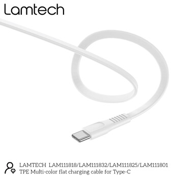 LAMTECH TYPE-C FLAT CHARGING CABLE 1M WHITE