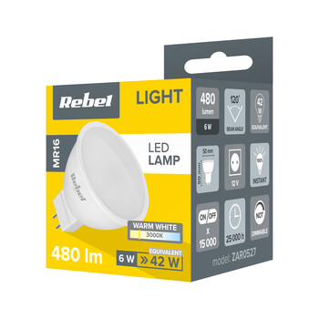 ZAR0527 . Λάμπα LED MR16 6W/12V 3000K Rebel