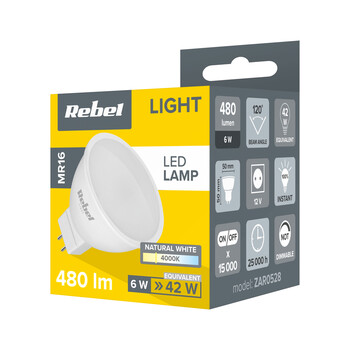 ZAR0528 . Λάμπα LED MR16 6W/12V 4000K Rebel