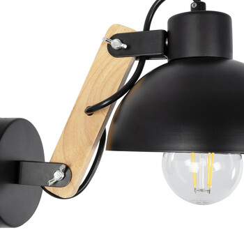 GloboStar® GRANT 00902 Μοντέρνο Επιτοίχιο Φωτιστικό Απλίκα Μονόφωτο 1 x E27 IP20 Μαύρο Μέταλλο με Μπεζ Ξύλο - Μ15 x Π23 x Υ22cm