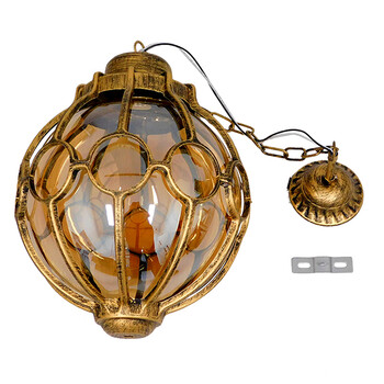 GLOBOSTAR® ETOILE 00987 Vintage Κρεμαστό Φωτιστικό Οροφής με Ντουί 1 x E27 AC 220-240V IP20 - Μπρούτζινο & Μελί - Μ28 x Π28 x Y38cm