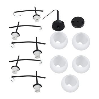 GloboStar® LUNA 01088 Μοντέρνο Φωτιστικό Οροφής Μπάλα Πολύφωτο 5 x E27 IP20 Μαύρο Μέταλλο με Λευκό Γυαλί - Μ60 x Π60 x Υ43cm