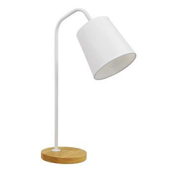 GloboStar® BARNABY 01574 Μοντέρνο Επιτραπέζιο Φωτιστικό Πορτατίφ Μονόφωτο 1 x E27 IP20 Λευκό Μέταλλο, Μπεζ Ξύλο με Λευκό Ύφασμα - Μ15 x Π30 x Υ49cm