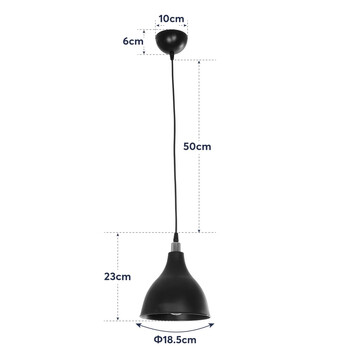 GloboStar® RADE 203-0124 Μοντέρνο Κρεμαστό Φωτιστικό Καμπάνα Μονόφωτο 1 x E27 IP20 Μαύρο με Χρυσό Πλαστικό - Μ18.5 x Π18.5 x Υ23cm