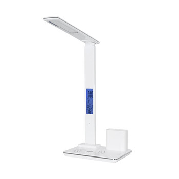 GLOBOSTAR® ZENTIME 76554 Μοντέρνο Επιτραπέζιο Φωτιστικό Γραφείου με Ασύρματη Φόρτιση 15W 3A & Ψηφιακό Ρολόι LED 3.5W 350lm 120° DC 5V με USB-C IP20 Ρυθμιζόμενο Λευκό CCT με Αφή 2700K/4500K/6000K Dimmable - Sanan SMD Chip - Μαύρο - Μ19.5 x Π25 x Υ50cm - 2 Χρόνια Εγγύηση
