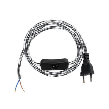 GLOBOSTAR® WHIP 77670 Μοντέρνο DIY Φωτιστικό με Υφασμάτινο Καλώδιο, με Διακόπτη On/Off AC 220-240V IP20 - Ασημί & Μαύρο - Μ140 x Π2.7 x Υ1.9cm