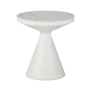 Βοηθητικό τραπέζι Coozlin Inart sintered stone σε απόχρωση λευκό μαρμάρου με λευκό μέταλλο Φ50x50εκ