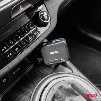 04357/AM ΑΝΤΑΠΤΟΡΑΣ ΑΝΑΠΤΗΡΑ 12/24V 100W ΜΑΥΡΟΣ/2 ΘΕΣΕΙΣ/1xUSB-A+1xUSB-C/ΠΕΡΙΣΤΡΟΦΗ 180 ΜΟΙΡΩΝ ΑΜΙΟ - 1 ΤΕΜ.