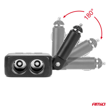 04357/AM ΑΝΤΑΠΤΟΡΑΣ ΑΝΑΠΤΗΡΑ 12/24V 100W ΜΑΥΡΟΣ/2 ΘΕΣΕΙΣ/1xUSB-A+1xUSB-C/ΠΕΡΙΣΤΡΟΦΗ 180 ΜΟΙΡΩΝ ΑΜΙΟ - 1 ΤΕΜ.