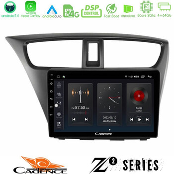 Cadence z2 Series 8core Android14 4+64gb  Honda Civic Hatchback 2012-2015 Navigation Multimedia Tablet 9" με Carplay & Android Auto u-z2-Hd0941
