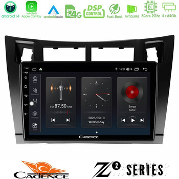 Cadence z2 Series 8core Android14 4+64gb  Toyota Yaris Navigation Multimedia Tablet 9" (Μαύρο Χρώμα) με Carplay & Android Auto u-z2-Ty626b