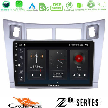 Cadence z2 Series 8core Android14 4+64gb  Toyota Yaris Navigation Multimedia Tablet 9" (Ασημί Χρώμα) με Carplay & Android Auto u-z2-Ty626s