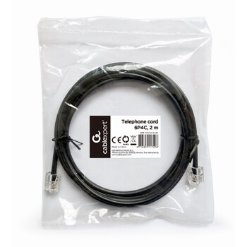 CABLEXPERT TELEPHONE CORD ROUND 6P4C 2M BLACK