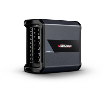 Sd600.4 evo 4 • Power @ 12.6v @ 2ohms: 4 x 150 w Rms
• Power @ 12.6v @ 4ohms: 4 x 100 w Rms
• Power @ 14.4v @ 2ohms: 4 x 167 w Rms
• Power @ 14,4v @ 4ohms: 4 x 112 w Rms
• Bridge Power @ 12.6v @ 4ohms: 2 x 300 w rms