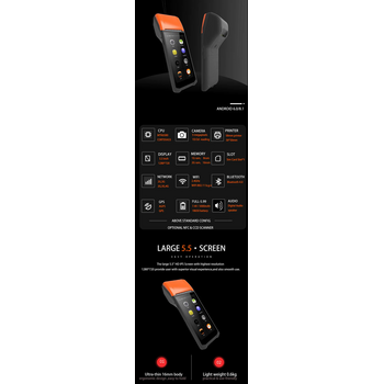 NETUM ALL IN ONE BT/WIFI 2GB+16G ANDROID POS TERMINAL RECEIPT PRINTER ORANGE