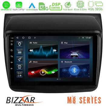 Bizzar m8 Series Mitsubishi L200 8core Android12 4+32gb Navigation Multimedia Tablet 9&quot; u-m8-Mt0314