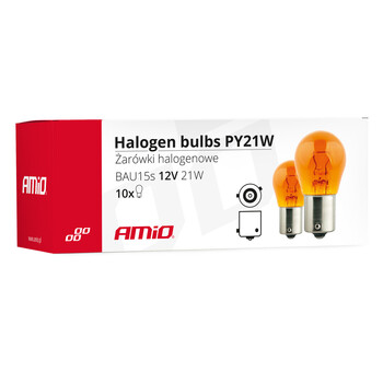 01158/AM . PY21W 12V 21W BAU15s ΜΟΝΟΠΟΛΙΚΟ ΠΟΡΤΟΚΑΛΙ ΠΑΡΑΚΕΝΤΡΟ (ΦΛΑΣ) ΚΟΥΤΙ​ AMIO - 10 ΤΕΜ.