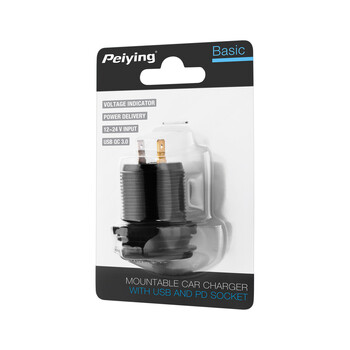 PY-CHR0006 . Φορτιστής αυτοκινήτου USB+USB C με QC, παροχή ισχύος και μετρητή τάσης 48W Peiying