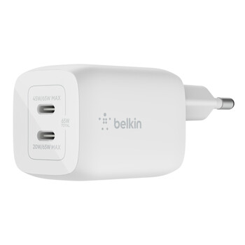 Belkin WCH013vf2MWH-B6 BOOST↑CHARGE PRO Dual USB-C® GaN Wall Charger with PPS 65W + USB-C to USB-C C