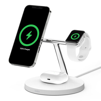 Belkin WIZ017vfWH 3-in-1 Wireless Charger with MagSafe White V2