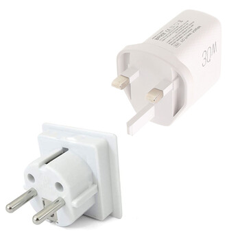 LAMTECH 2-IN-1 EU/UK CHARGER USB QC3.0/TYPE-C WITH ADAPTER 30W