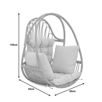 Κρεμαστή κούνια Jorg pakoworld φυσικό rattan-κρεμ μαξιλάρι 80x59x105εκ