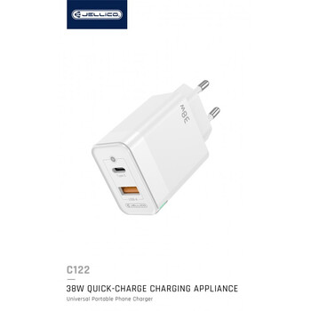 jager ΦΟΡΤΙΣΤΗΣ 38W FAST CHARGER + ΚΑΛΩΔΙΟ TYPE C / TYPE C - 1 ΘΥΡA USB - 1 ΘΥΡΑ TYPE C (C122-2989)