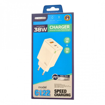 jager ΦΟΡΤΙΣΤΗΣ 38W FAST CHARGER + ΚΑΛΩΔΙΟ TYPE C / TYPE C - 1 ΘΥΡA USB - 1 ΘΥΡΑ TYPE C (C122-2989)