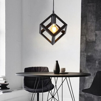 VenCore - CubeLight Black - Μοντέρνο Κρεμαστό Μονόφωτο Φωτιστικό E27 Industrial Μεταλλικό Μαύρο Κύβος - Μ25 x Π25 x Υ25cm