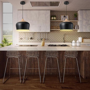 VenCore - Nordic Black Wood - Κρεμαστό Μονόφωτο E27 Μοντέρνο Μέταλλο-Ξύλο Μαύρο Καμπάνα - Μ35 x Π35 x Υ27cm